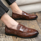 Crocodile Pattern Men's Loafers Split Leather Footwear For Slip On Dress Shoes Elegant Social Mart Lion   