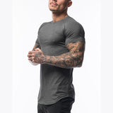 Gym Clothing Sports T Shirt Men's Cotton Breathable Fitness Short Sleeve Running Summer Tight homme Mart Lion Dark Grey M 