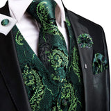 Hi-Tie Silk Vests Jacquard Waistcoat Neck Tie Hanky Cufflinks Brooch Set for Men's Suit Sleeveless Jacket Wedding MartLion MJ-0025-0057 S 