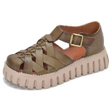 Summer Top Layer Cowhide Platform Closed Toe Roman Sandals Handmade Genuine Leather Casual Retro Buckle MartLion   