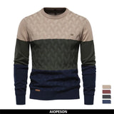 Autumn Patchwork Color O-neck Pullover Sweaters Men's Cotton Sweater Warm Winter Knitted MartLion   