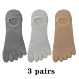 3 Pairs Men's Open Toe Sweat-absorbing Boat Socks Cotton Breathable Invisible Ankle Short Socks Elastic Finger Mart Lion gray dark gray brown  