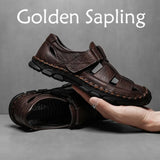 Golden Sapling Casual Sandals Men's Breathable Leather Summer Classics Sandal Leisure Flats Retro Beach Party MartLion   