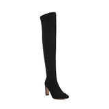 Women Nude Over-the-Knee Stretch Boots Ladies Autumn Winter High-heeled Dress Shoes Slim Leg Long MartLion Black Stretch Boots 34 