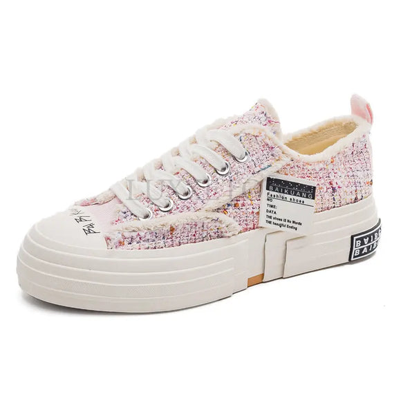 Women Canvas Shoes Multicolor Platform Sneakers Ladies Lace Up Thick Bottom Casual Flat Skateboard