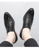 Classic Glitter Leather Dress Shoes Men's High Heels Elegant Red Formal Pointed Oxfords MartLion   