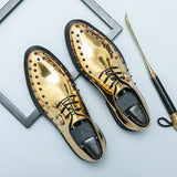 Rivet Men's Shoes Mirror Upper Dress Split Leather Footwear Lace Up Oxfords Mart Lion   