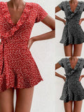 Summer Women’s  Dress Sweet Elegant Floral Ruffles V-neck  Short Dress  Lady Chic Flowers Mini Dress MartLion   