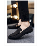 Men's Slip-On Canvas Shoes Loafers Breathable Sneakers Casual Soft Non-slip Driving Flats Black Mart Lion   