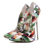 16cm Graffiti Women's High Heel Shoes Model Party Pointed Steel Pipe Dance Single MartLion   