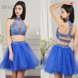 Royal Blue Cocktail Dresses Mini Two Pieces Girl Party Wear Black Homecoming Dresses Crystal Beaded Graduation Robe De Soiree MartLion   