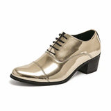 Classic Blue Glitter Leather Men's Dress Shoes Pointed Toe  Height-increasing High Heels Formal MartLion golden 368 37 CN