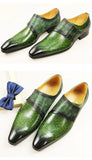 Loafers Shoes Men's Brogue Pure Genuine Leather Monkstrap Footwear Classic Social Green MartLion   