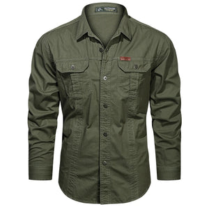 Spring Cotton Cargo Shirt for Men Long Sleeve Multi-Pocket Shirts Outdoor Casual Colthing Militar Overshirt MartLion army green XXXL CHINA