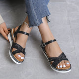 Summer Wedge Sandals for Women Buckle Strap Platform Rome Open Toe Thick Bottom No-Slip MartLion   