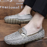  Printed Loafers Shoes men's luxury Skin Genuine Leather Flat Casual Slip-on Driving MartLion - Mart Lion