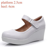 Genuine Leather Shoes Platform Wedges Mary Janes Women Spring High Heels Pumps for Office Model MartLion 6cm white velco 35 