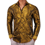 Designer Shirts Men's Silk Long Sleeve Green Red Paisley Slim Fit Blouses Casual Tops Breathable Streetwear Barry Wang MartLion 0617 S 