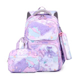 3pcs/Set Fish Scale Print Kid Backpack With Mermaid pendant Girl waterproof School Bag Children Schoolbag  For teenage girls MartLion purple2  