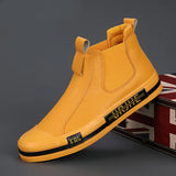 Autumn Leather Casual Sneakers Men's Yellow High Top Shoes Leather Moccasins Loafers MartLion   