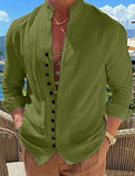 Spring Autumn casual shirt loose Men's Solid Color Long Sleeve Shirt Button Shirts Vintage MartLion   