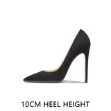 Pointed Shallow Mouth Suede Ultra-Thin High Heels 10cm Pumps Banquet Ladies Women's Shoes MartLion Black 10CM 40 CHINA