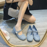 Closed Toe Sandals Designer Sandals Women's Vintage Chunky High Heels Back Strap Denim Heels Summer Shoes Mart Lion   