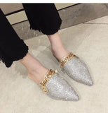 Pointed flat bottomed sandals for women wearing summer rhinestone wrapped lazy half slippers MartLion   