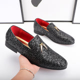 Men's Casual Shoes Sequins Bling Glitter Party Wedding Flats Light Driving Loafers Moccasins Mart Lion Black 37 (US 5.5) China