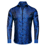 Hi-Tie Long Sleeve Silk Shirts Men's Suit Dress Outwear Slim Jacquard Wedding Floral Paisley Gold Blue Red MartLion