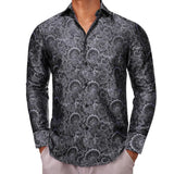 Luxury Shirts Men's Silk Long Sleeve Red Green Paisley Slim Fit Blouses Casual Formal Tops Breathable Barry Wang MartLion 0039 S 
