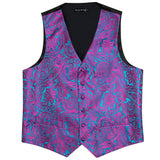 4PC Men's Silk Vest Party Wedding Purple Paisley Solid Floral Waistcoat Vest Pocket Square Tie Slim Suit Set Barry Wang Mart Lion   