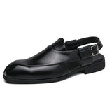Black Men's Summer Sandals Brown Pu Leather Buckle Strap Dress Shoes with Formal Mart Lion black 38 