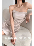 Woman Design A-Line Lolita Dress Bodycon Clubwear Asymmetrical Dress Frocks Maillard One-Piece Strapless Robe Ins MartLion   