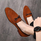 Men's Casual Shoes with Bowknot Genuine Suede Leather Trendy Party Wedding Loafers Flats Driving Moccasins Mart Lion Brown 38 China