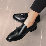 Men's Brogue British Oxford Dress Shoes Gentleman PU Leather Footwear Zapatos Hombre Flats Tassel Loafers MartLion   