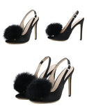 Liyke Pink Fluffy Feather Sandals Women Summer Peep Toe Back Buckle Strap High Heels Slip-On Sling back Shoes Mart Lion   