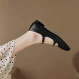 Spring Women Flats Shoes for Round Toe Chunky Heel Retro Low Heel Mary Janes Genuine Leather MartLion   