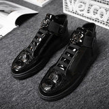 Autumn Men's Casual Sneakers Patent Leather Ankle Boots High-top Basketball Trainers Breathable Sport Shoes Mart Lion   