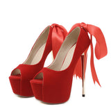 Liyke Summer Party Wedding Red High Heels Peep Toe 17CM Stiletto Women Shoes Silk Lace Up Platform Pumps Mart Lion   