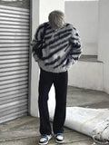 Zebra print crewneck knitted jumper sweaters pullovers men's and women vintage loose show slim niche trend MartLion   