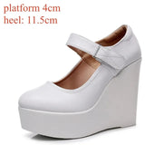 Genuine Leather Shoes Platform Wedges Mary Janes Women Spring High Heels Pumps for Office Model MartLion