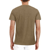 Summer Henley Collar T-Shirts Men's Short Sleeve Casual Tops Tee Solid Cotton Mart Lion   