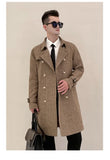 Classic Thousand Bird Plaid Wool Coat Medium Long Double breasted British Style Detachable Down Tank Coat Men's MartLion   