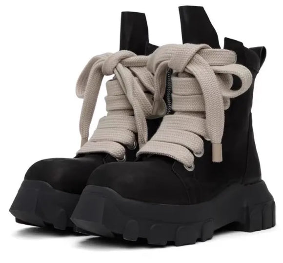 Leather Men women Ankle Boots Jumbo Wide Lace lovers Short Boots Dark Street Style Lace-up Men Modern Boots MartLion