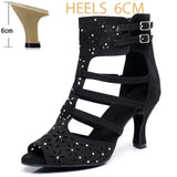 Hollow Out Modern Dance Jazz Boots Women's High Heels with Diamonds Indoor Soft Sole High Top Latin Dance Shoes MartLion Black 6cm 35 