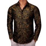 Luxury Shirts Men's Silk Long Sleeve Red Green Paisley Slim Fit Blouses Casual Formal Tops Breathable Barry Wang MartLion   