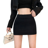 Women's Wrap Short Skirt Waist Elastic Slim Fit Solid Color Half length Skirt MartLion black One Size 