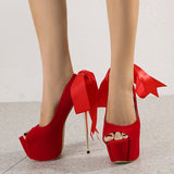 Liyke Summer Party Wedding Red High Heels Peep Toe 17CM Stiletto Women Shoes Silk Lace Up Platform Pumps Mart Lion   