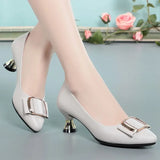 Women Casual Sweet Beige Patent Leather Spring Slip on High Heel Shoes Lady Office Black MartLion f 41 